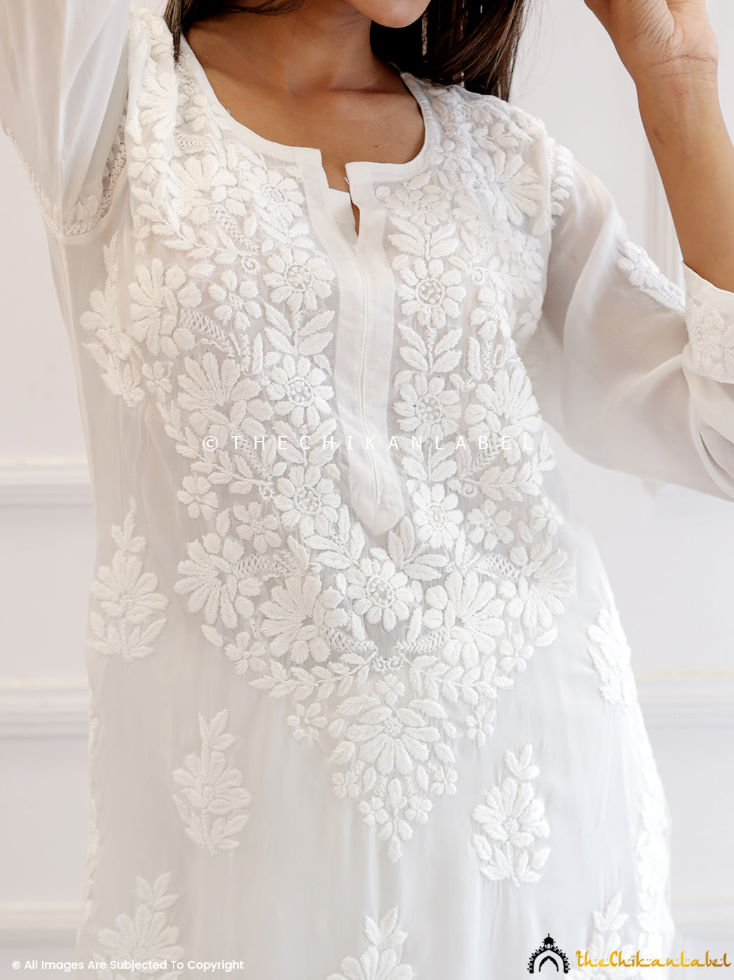 White Crepe Chikankari Straight Kurti