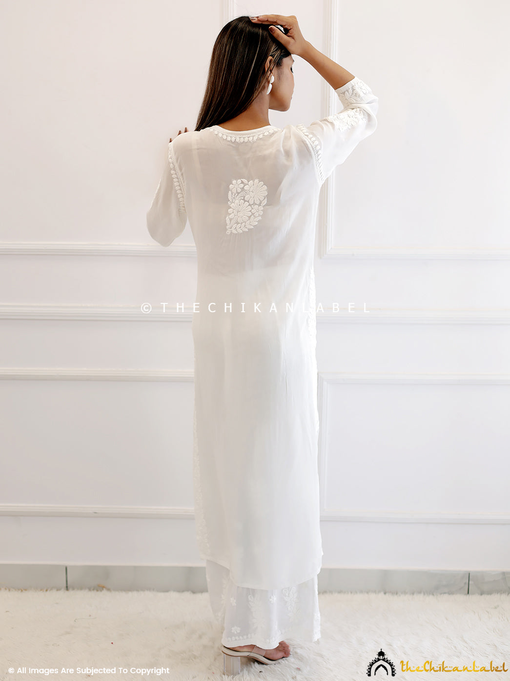 White Crepe Chikankari Straight Kurti