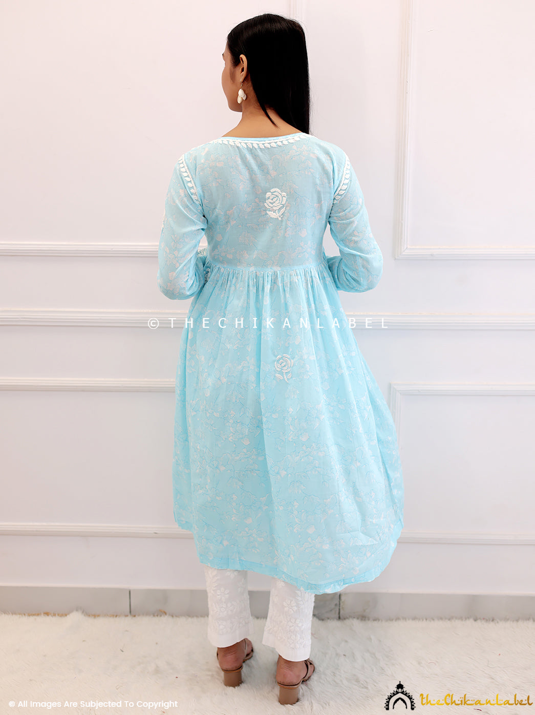 Sky Blue Mulmul Chikankari Kurti
