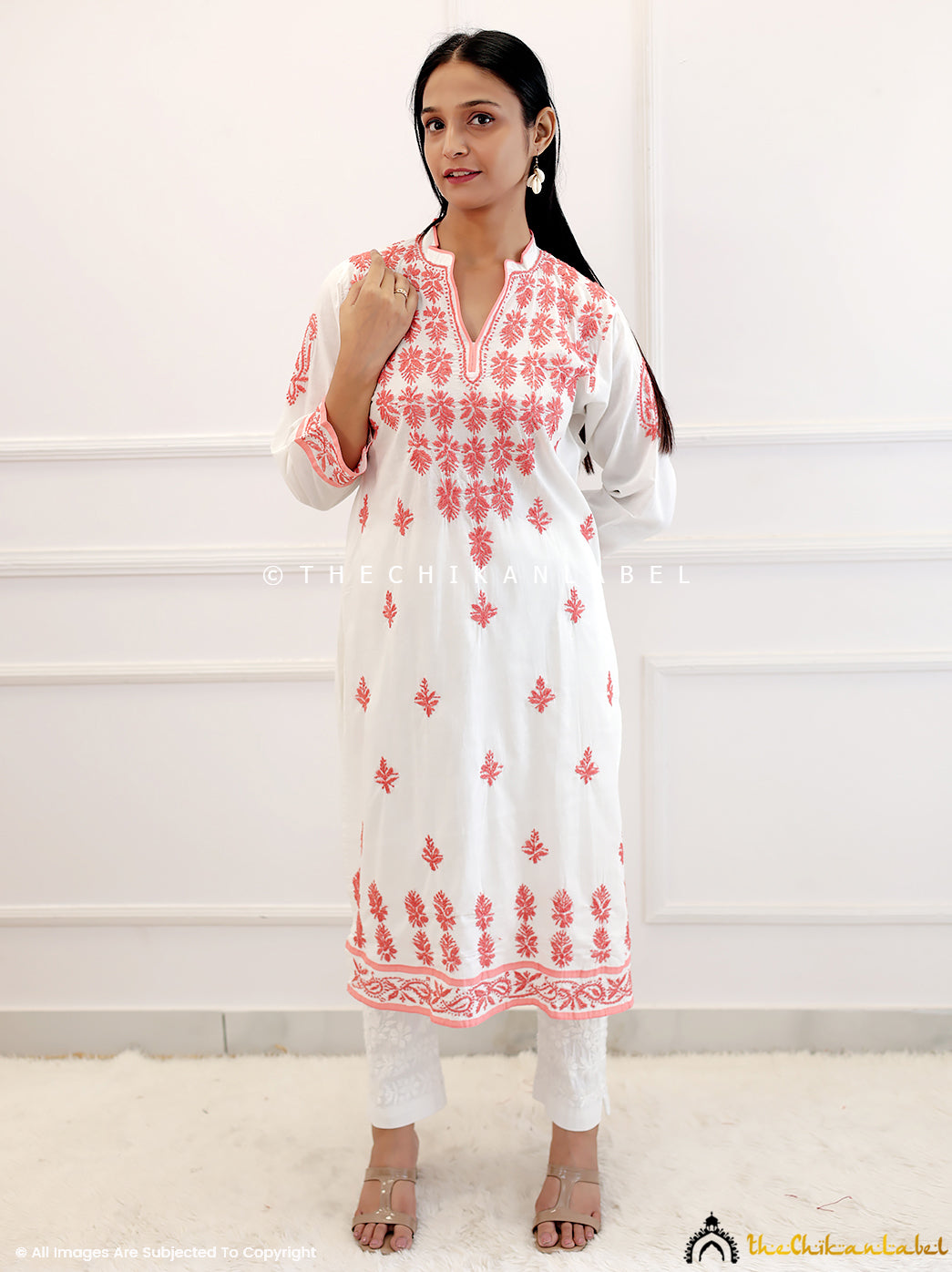 White Cotton Chikankari Straight Kurti
