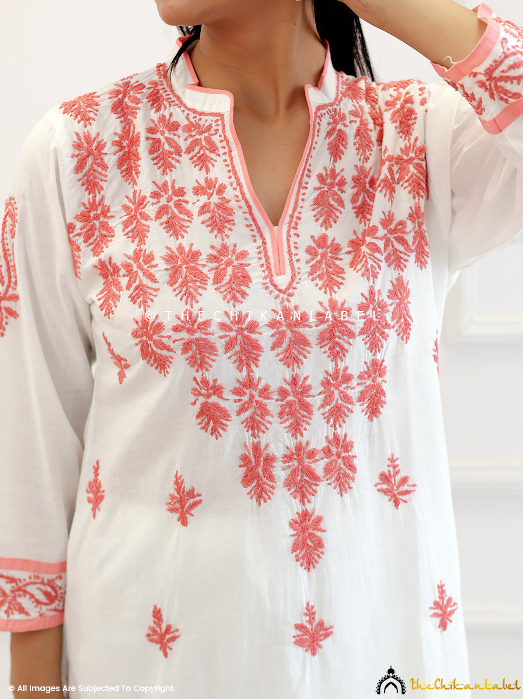 White Cotton Chikankari Straight Kurti