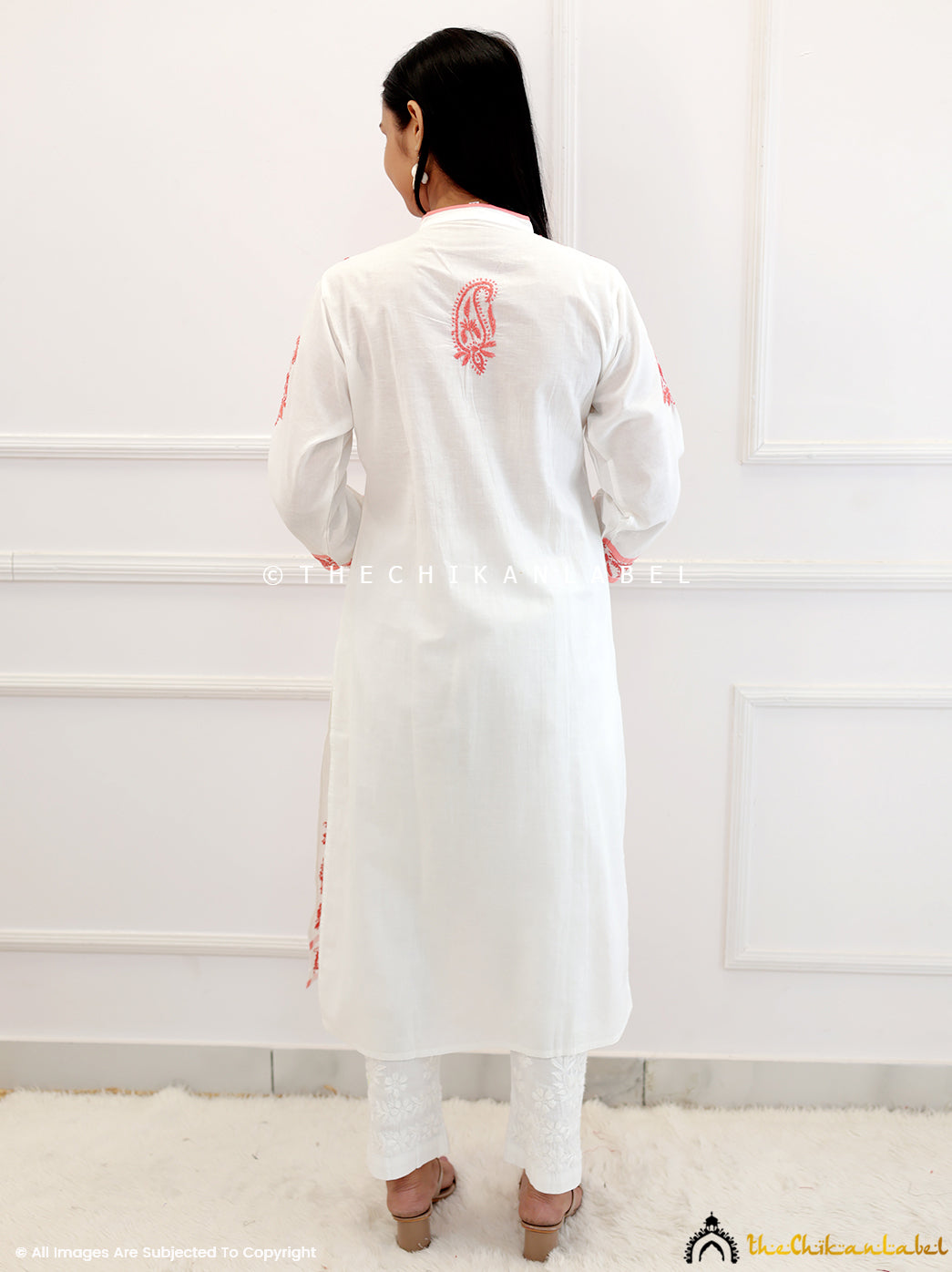 White Cotton Chikankari Straight Kurti