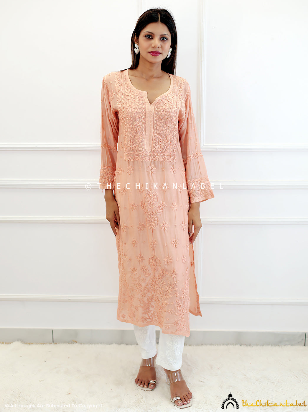 Blush Muslin Chikankari Straight Kurti