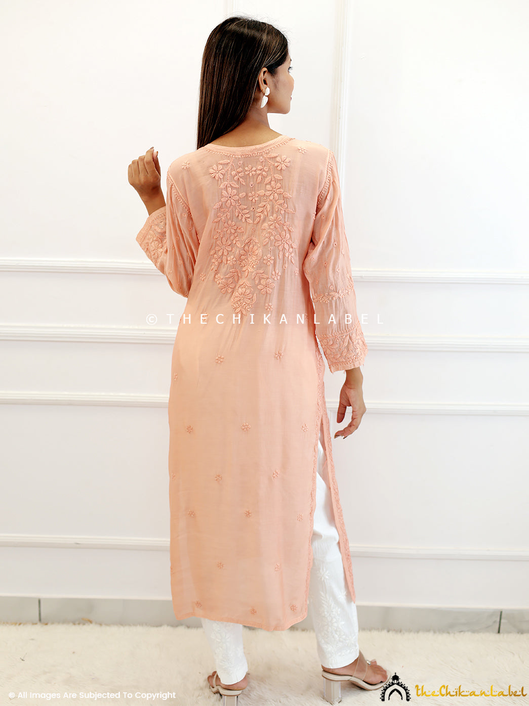 Blush Muslin Chikankari Straight Kurti