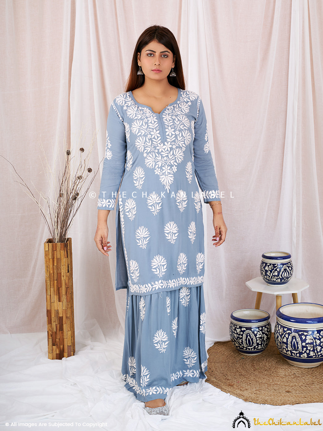 Grey Sun Modal Chikankari Kurta Garara Set ,Chikankari Kurta Garara Set in Modal Fabric for woman