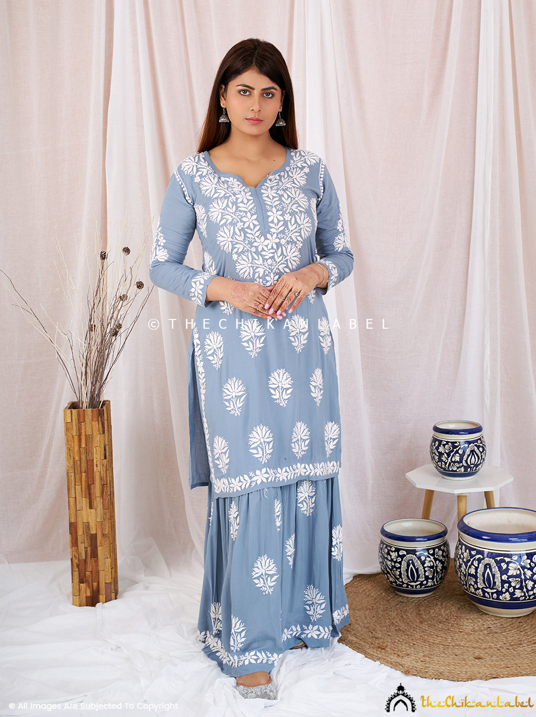 Grey Sun Modal Chikankari Kurta Garara Set ,Chikankari Kurta Garara Set in Modal Fabric for woman