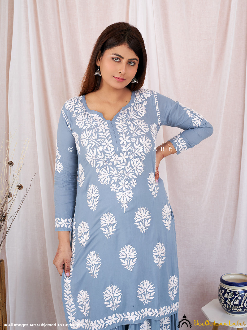 Grey Sun Modal Chikankari Kurta Garara Set ,Chikankari Kurta Garara Set in Modal Fabric for woman