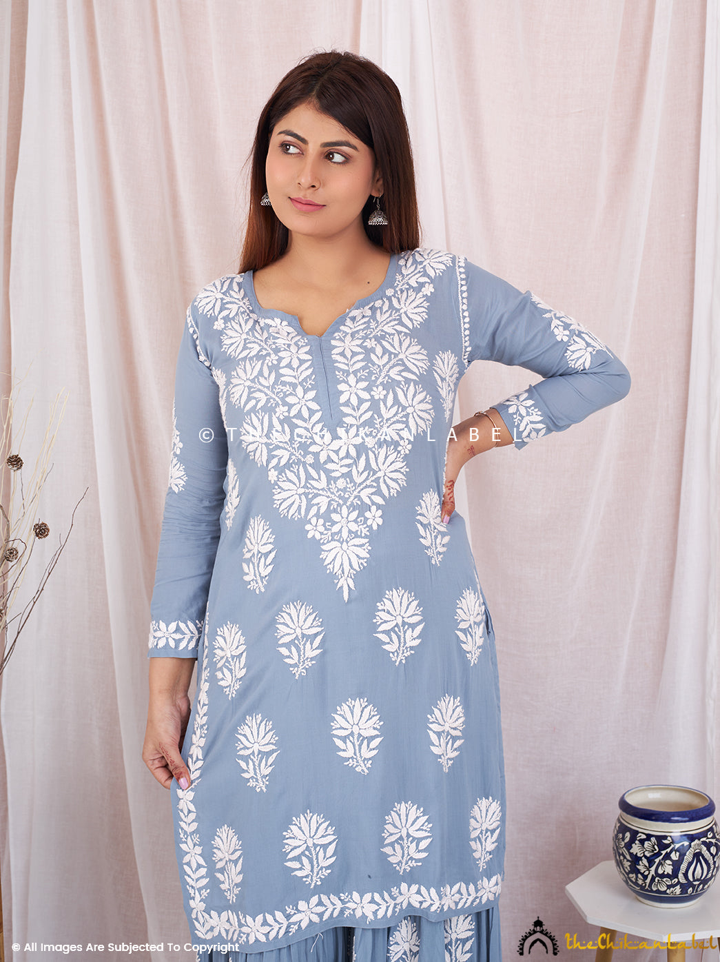 Grey Sun Modal Chikankari Kurta Garara Set ,Chikankari Kurta Garara Set in Modal Fabric for woman