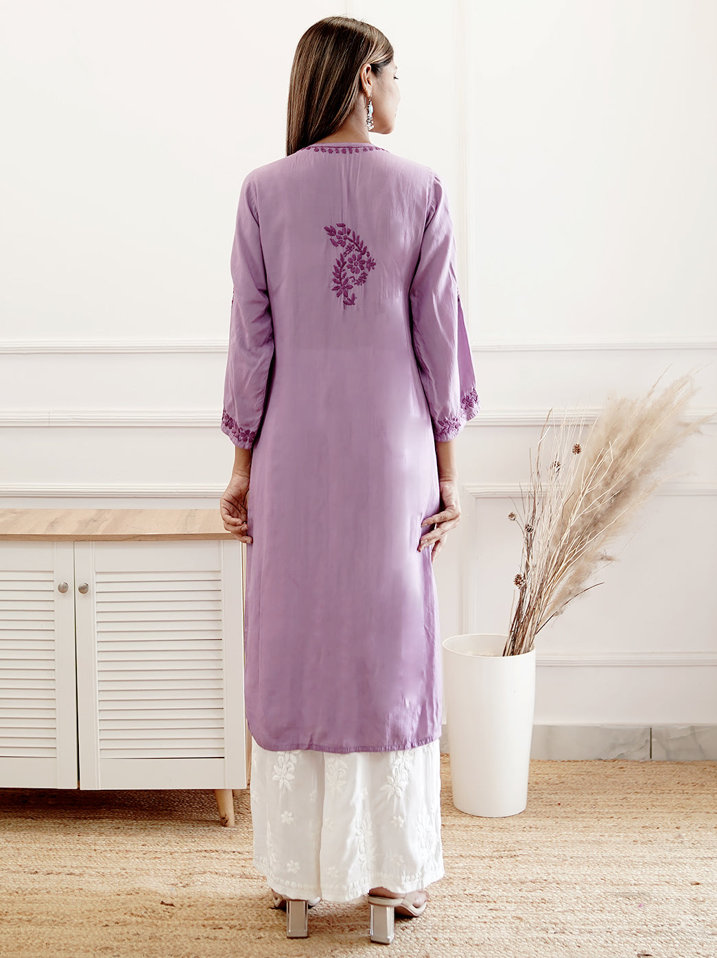 Purple Modal Chikankari Straight Kurti