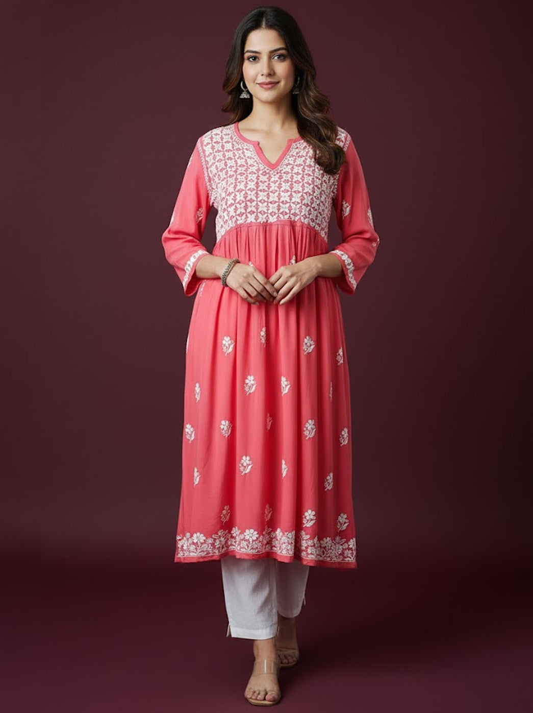 Peach Modal Chikankari Kurti