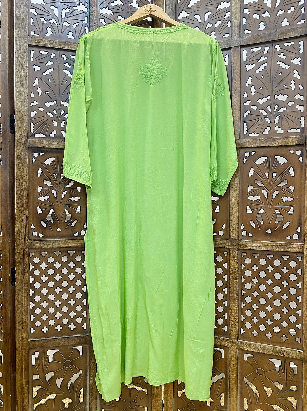 Pista Green Modal Chikankari Straight Kurti