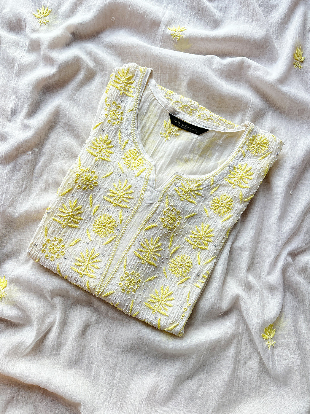 White Neysa Chanderi Mulmul Chikankari Kurti With dupatta