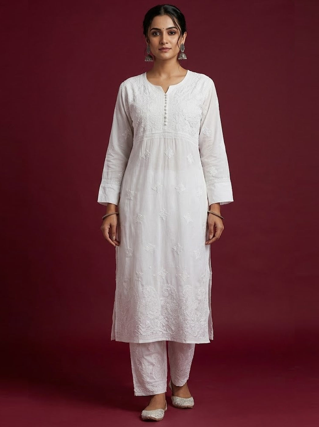 White Rayon Chikankari Anarkali Kurti