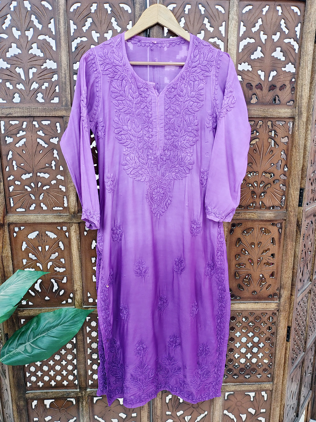 Lavender Muslin Chikankari Straight Kurti