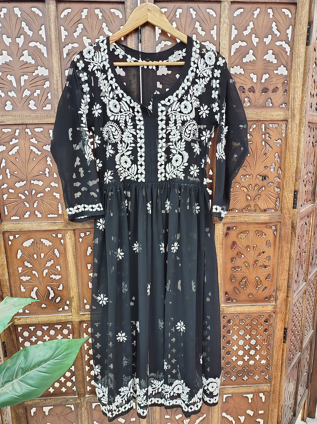 Black Georgette Chikankari Anarkali Kurti