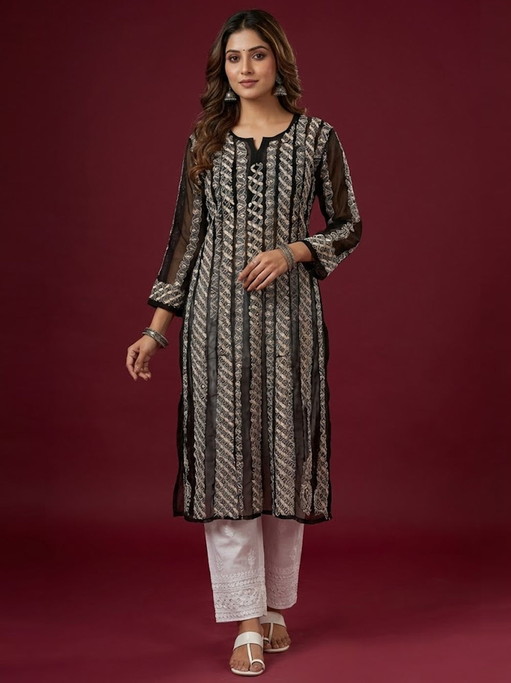 Black Georgette Gota Patti Chikankari Anarkali Kurti