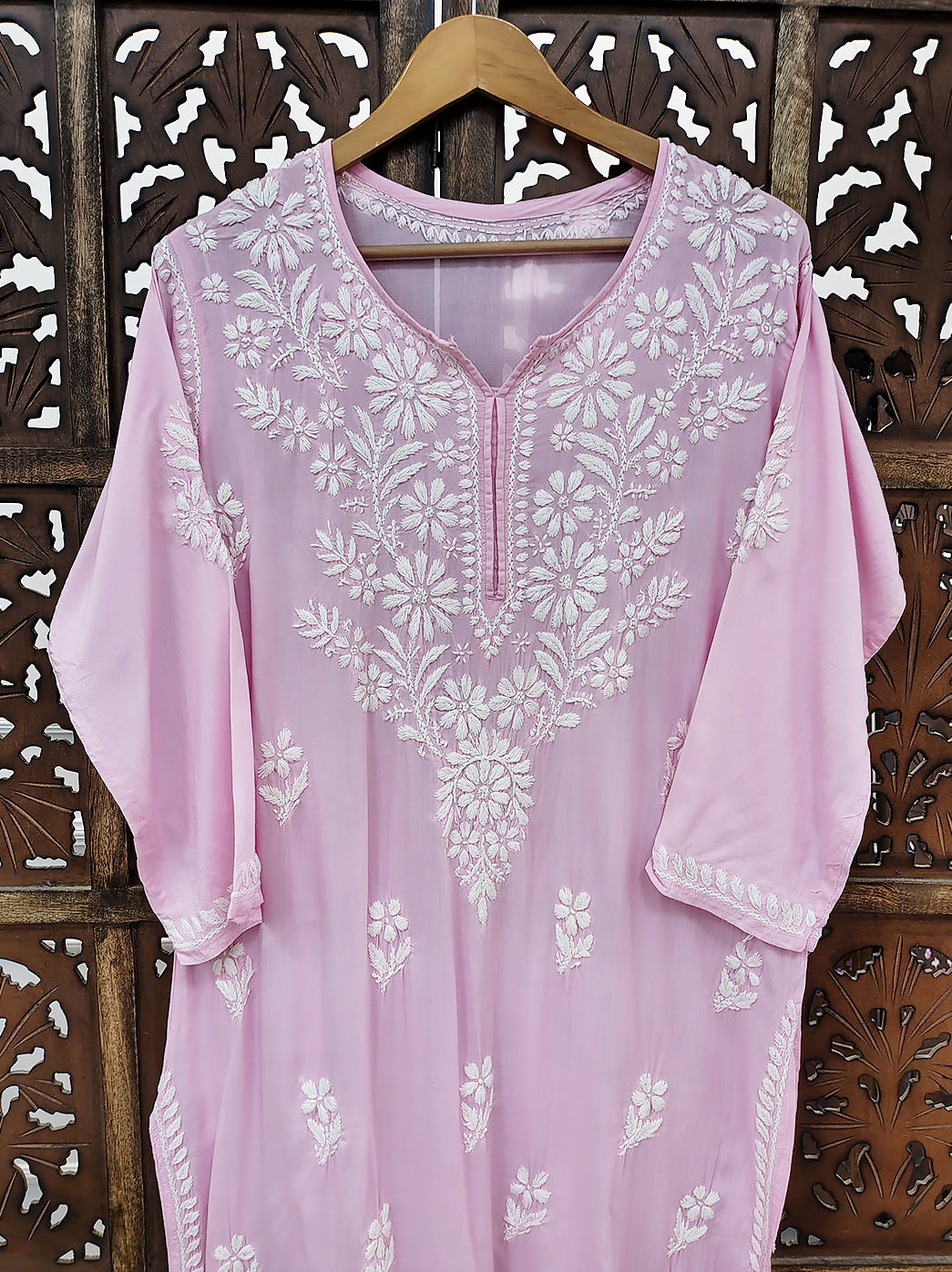 Baby Pink Modal Chikankari Straight Kurti
