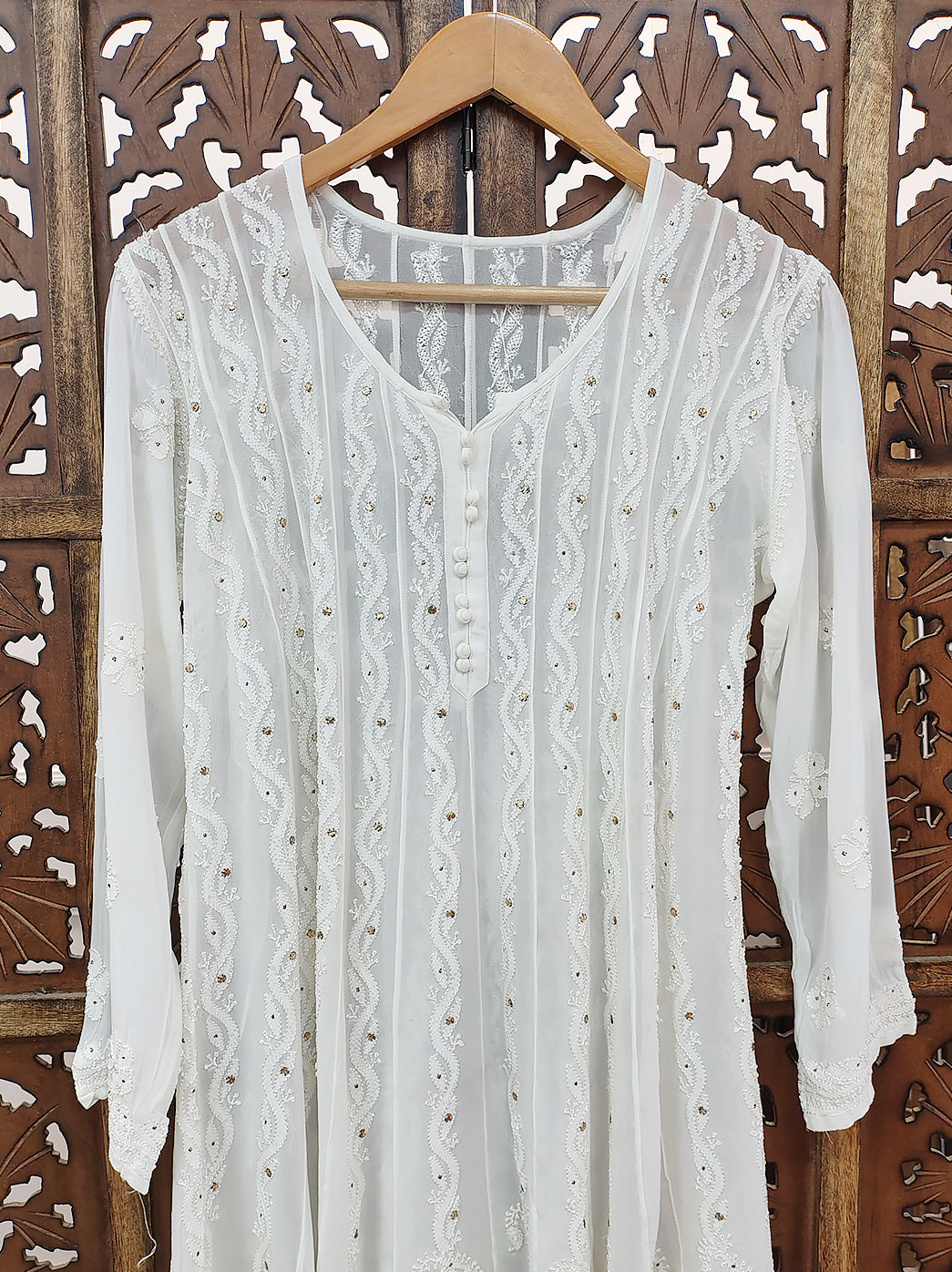 White Viscose Chikankari Short Kurti