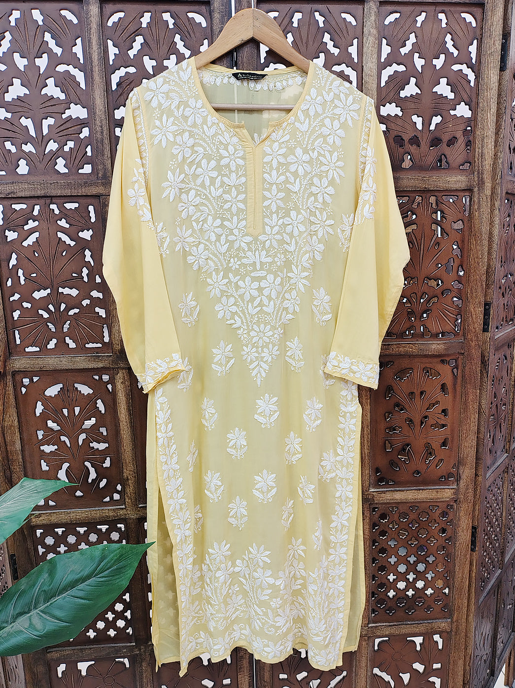 Yellow Modal Chikankari Straight Kurti