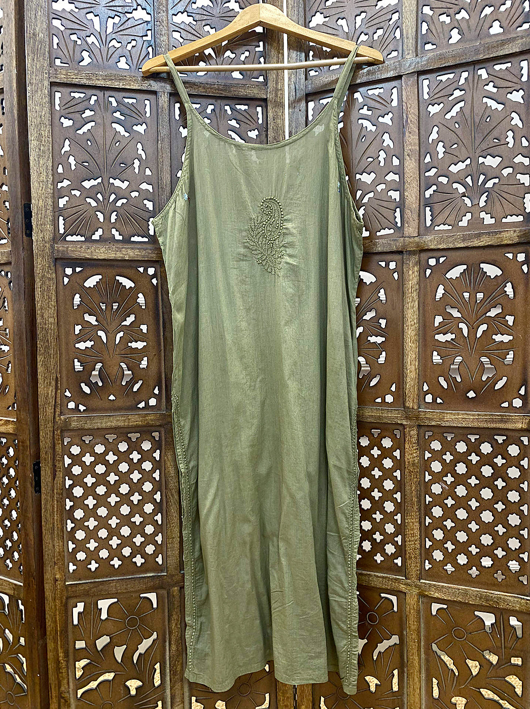 Green Cotton Chikankari Strappy Kurta
