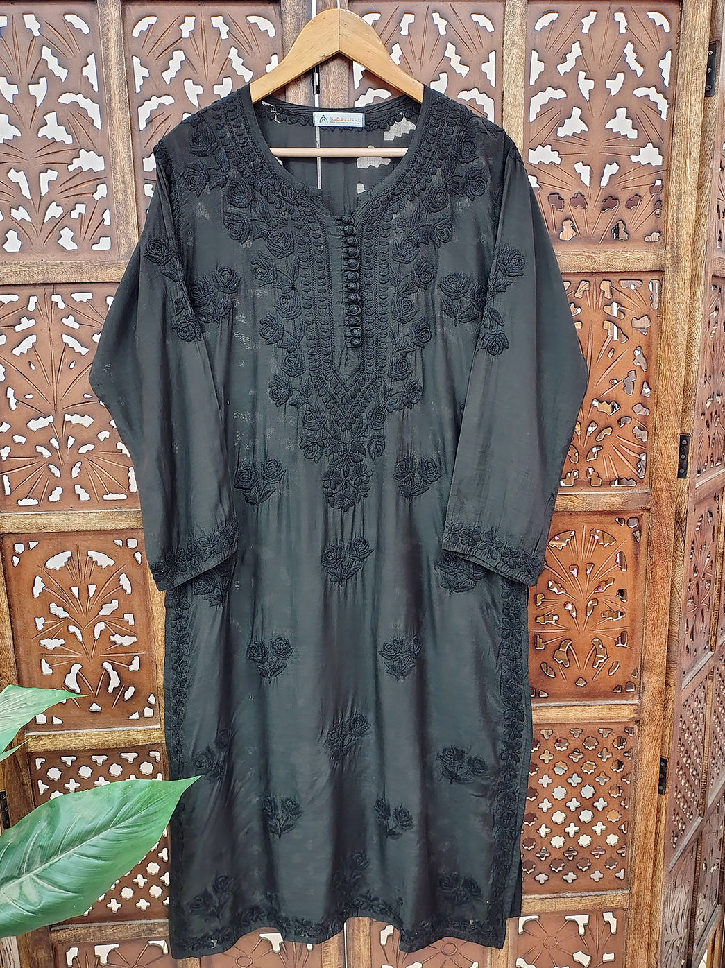 Black Muslin Chikankari Straight Kurti