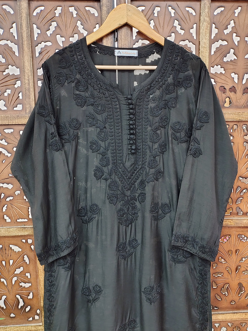 Black Muslin Chikankari Straight Kurti