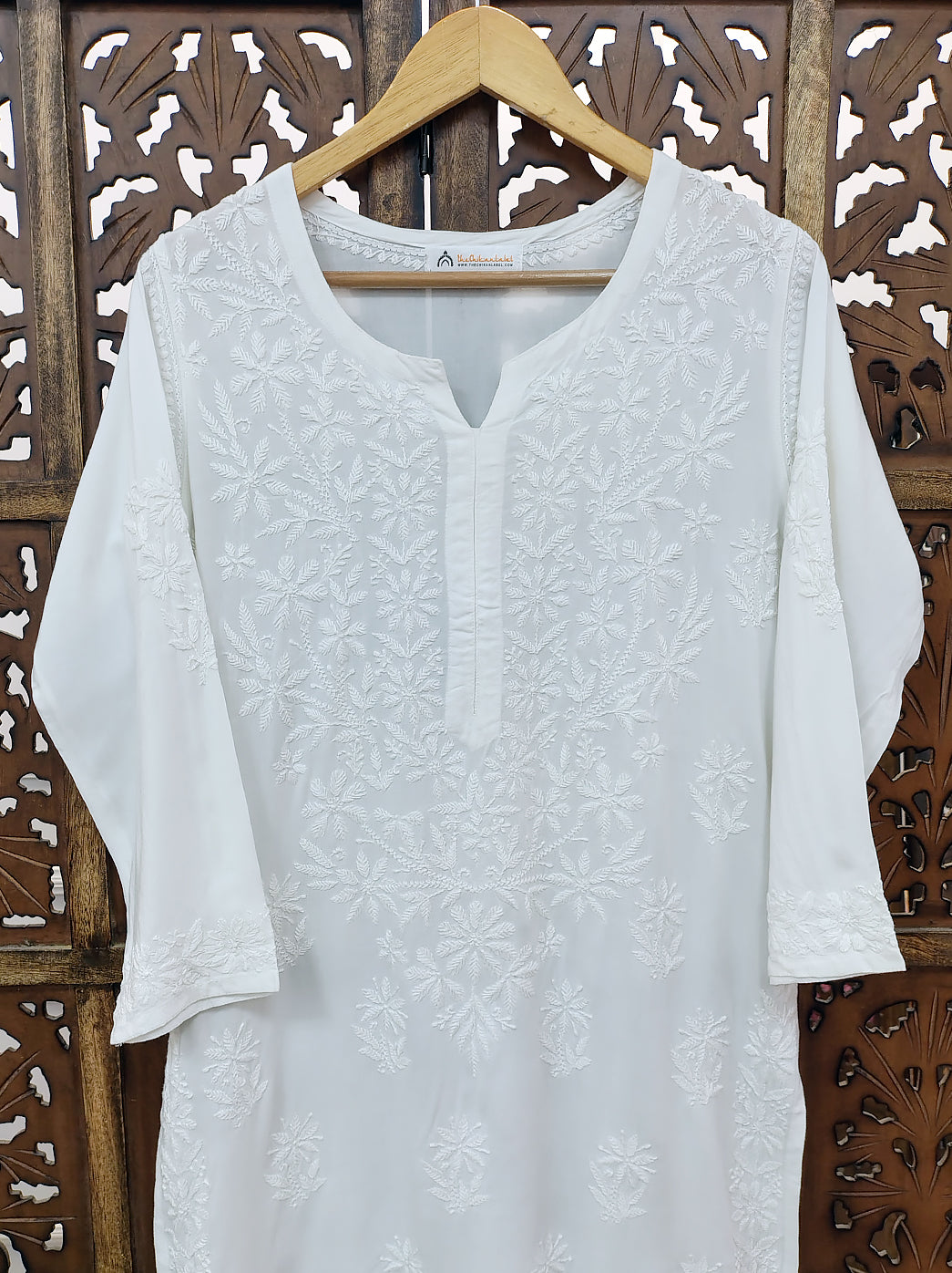 White Rayon Chikankari Straight Kurti