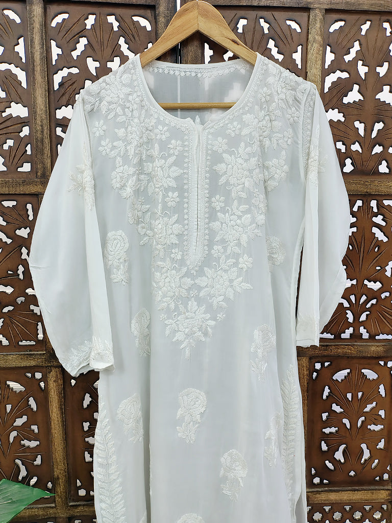 White Modal Chikankari Straight Kurti