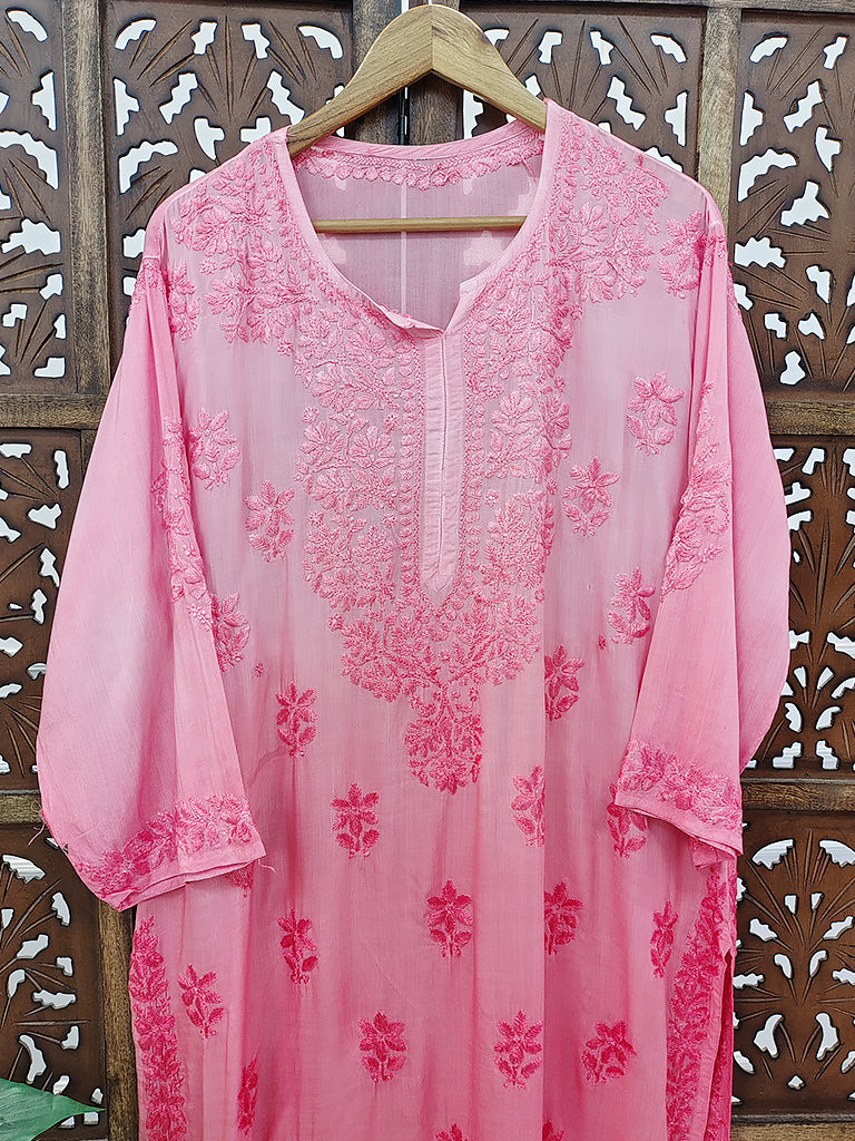 Peach Modal Chikankari Straight Kurti