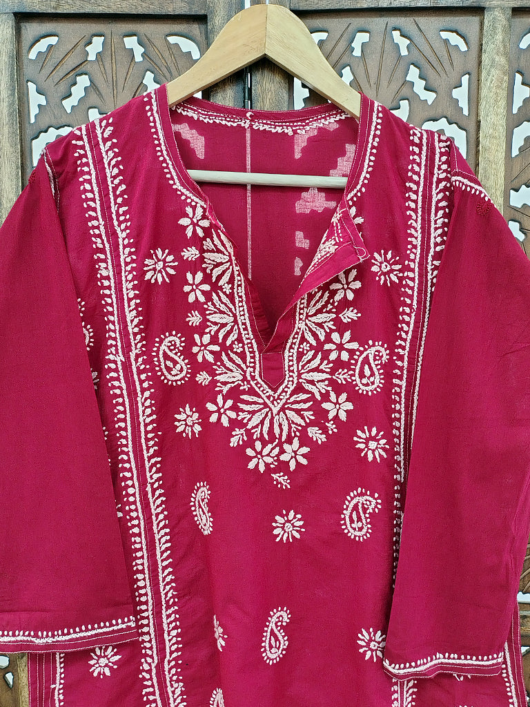 Maroon Cotton Chikankari Short Kurti