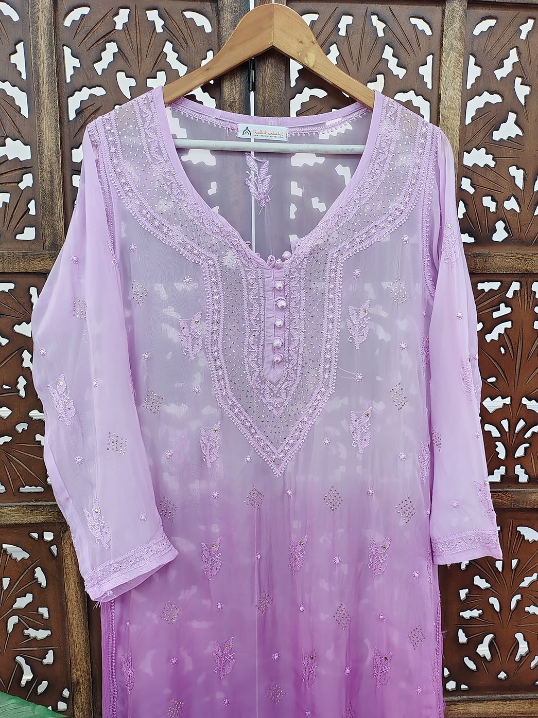 Lilac Viscose Chikankari Straight Kurti