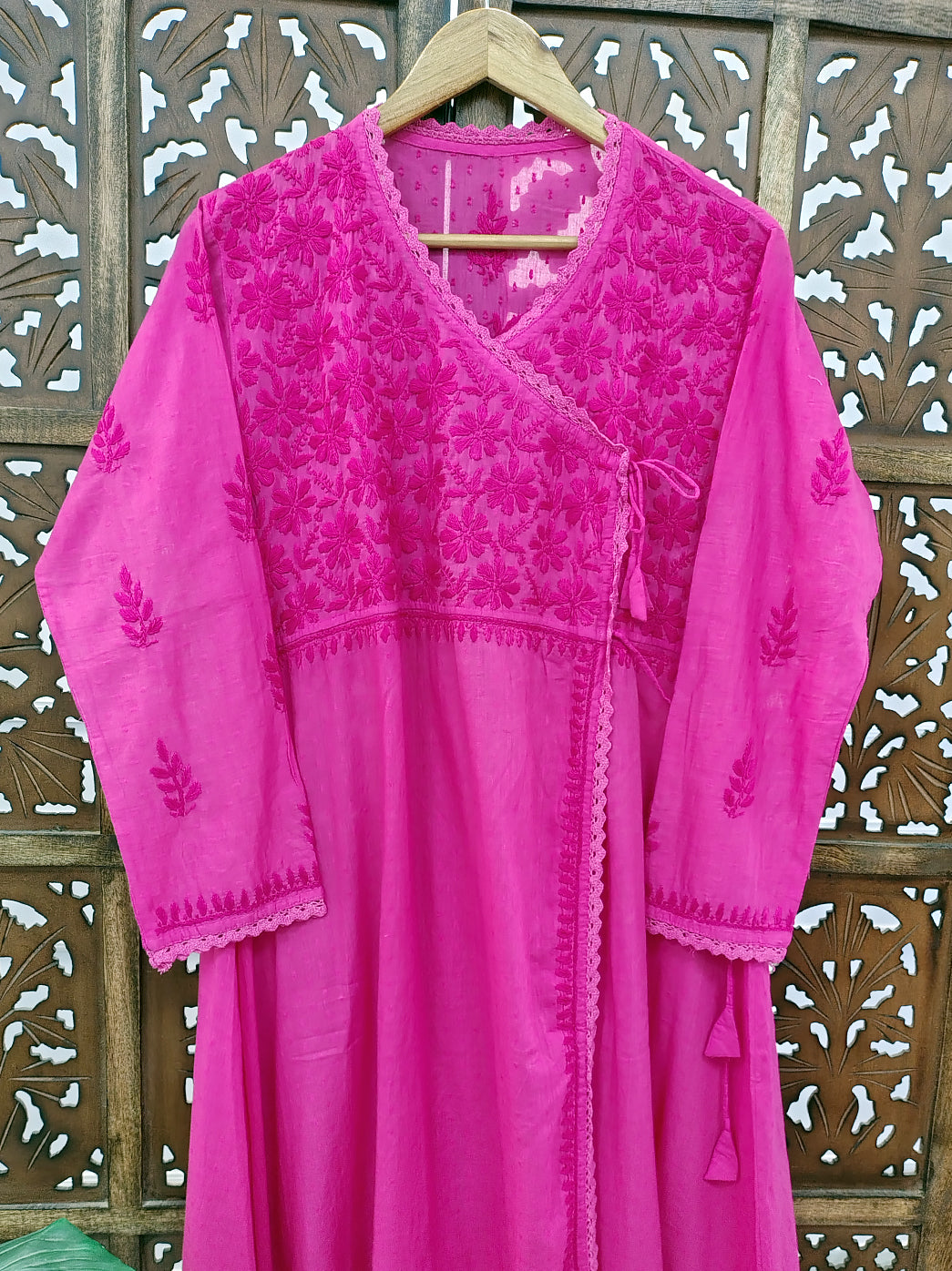 Pink Cotton Chikankari Angrakha