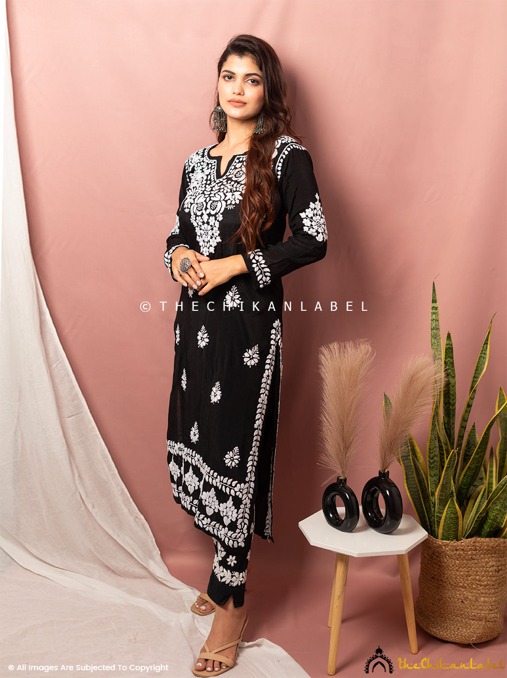 Black Nima Muslin Chikankari Straight Kurti ,Chikankari Straight Kurti in Muslin Fabric For Woman