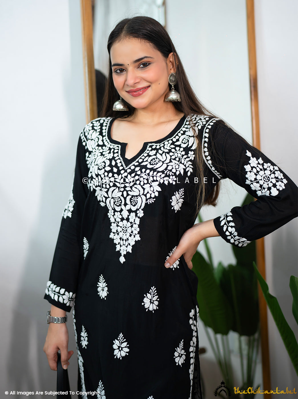 Black Nima Muslin Chikankari Straight Kurti ,Chikankari Straight Kurti in Muslin Fabric For Woman