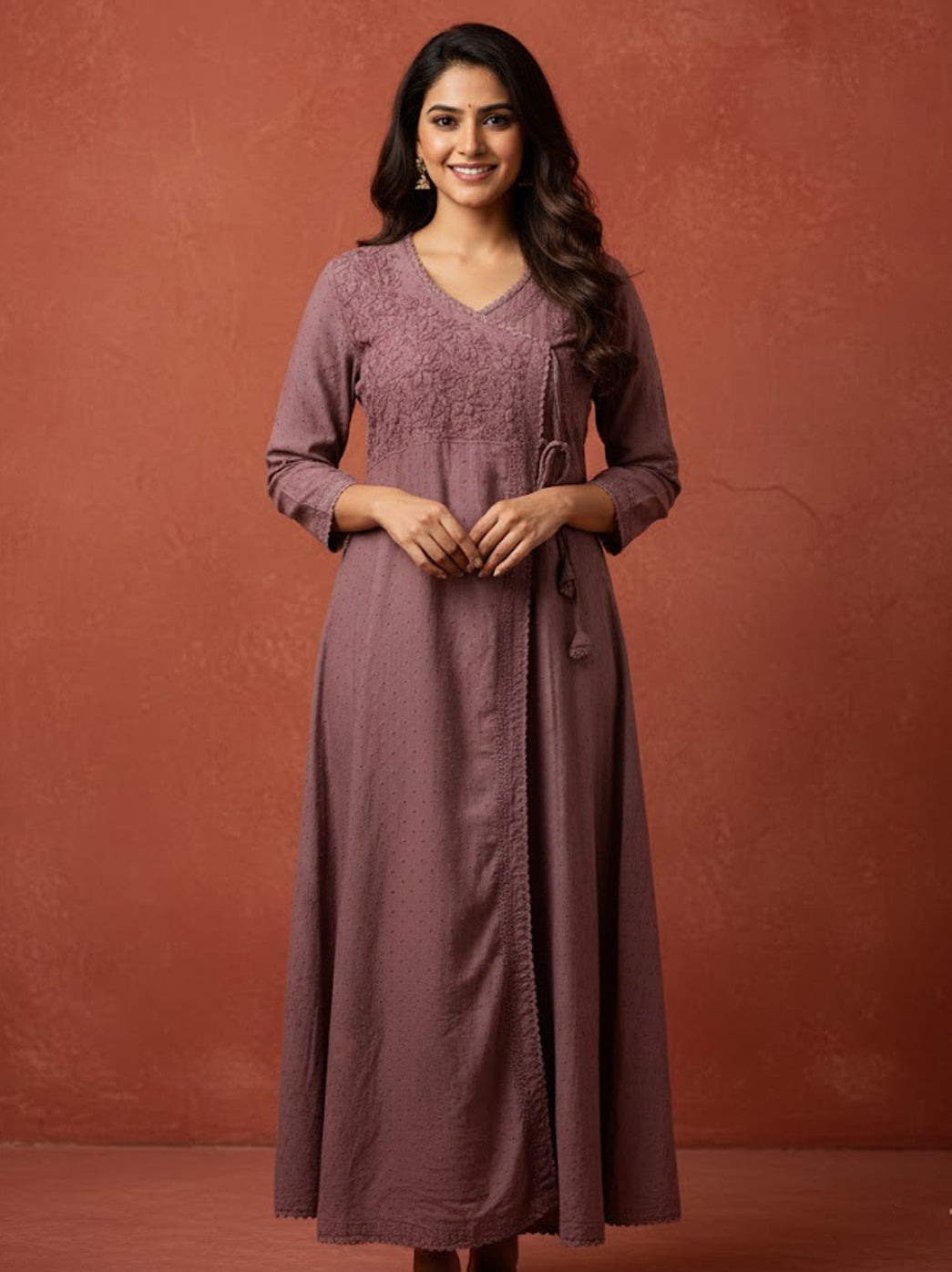 Choco Cotton Chikankari Slit Angrakha