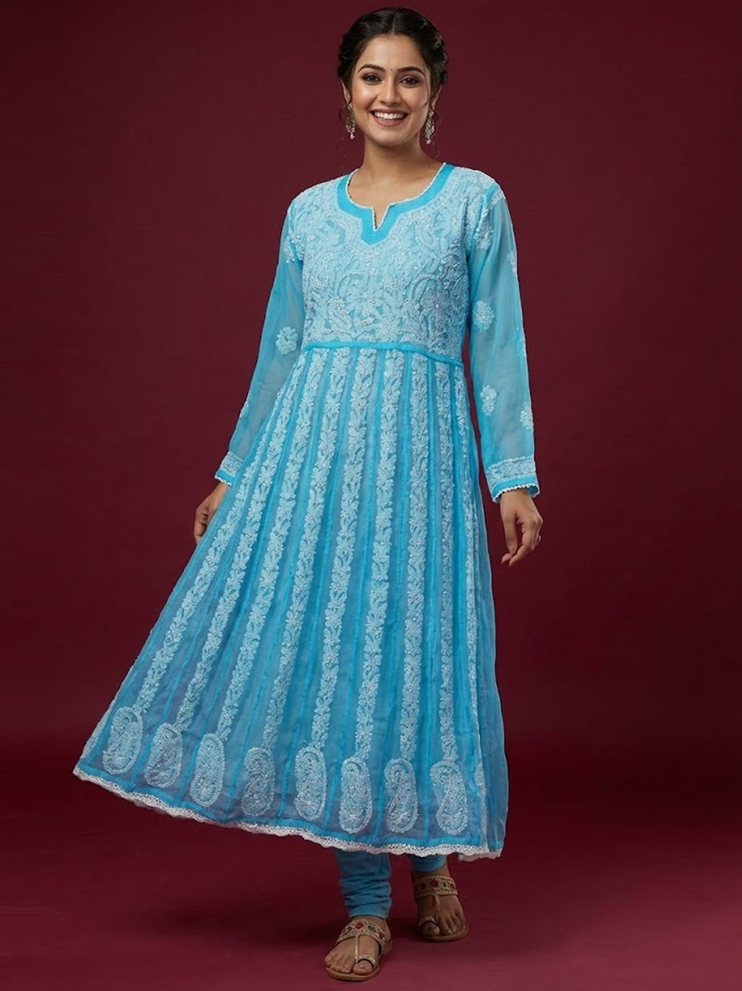 Sky Blue Georgette Anarkali Kurti