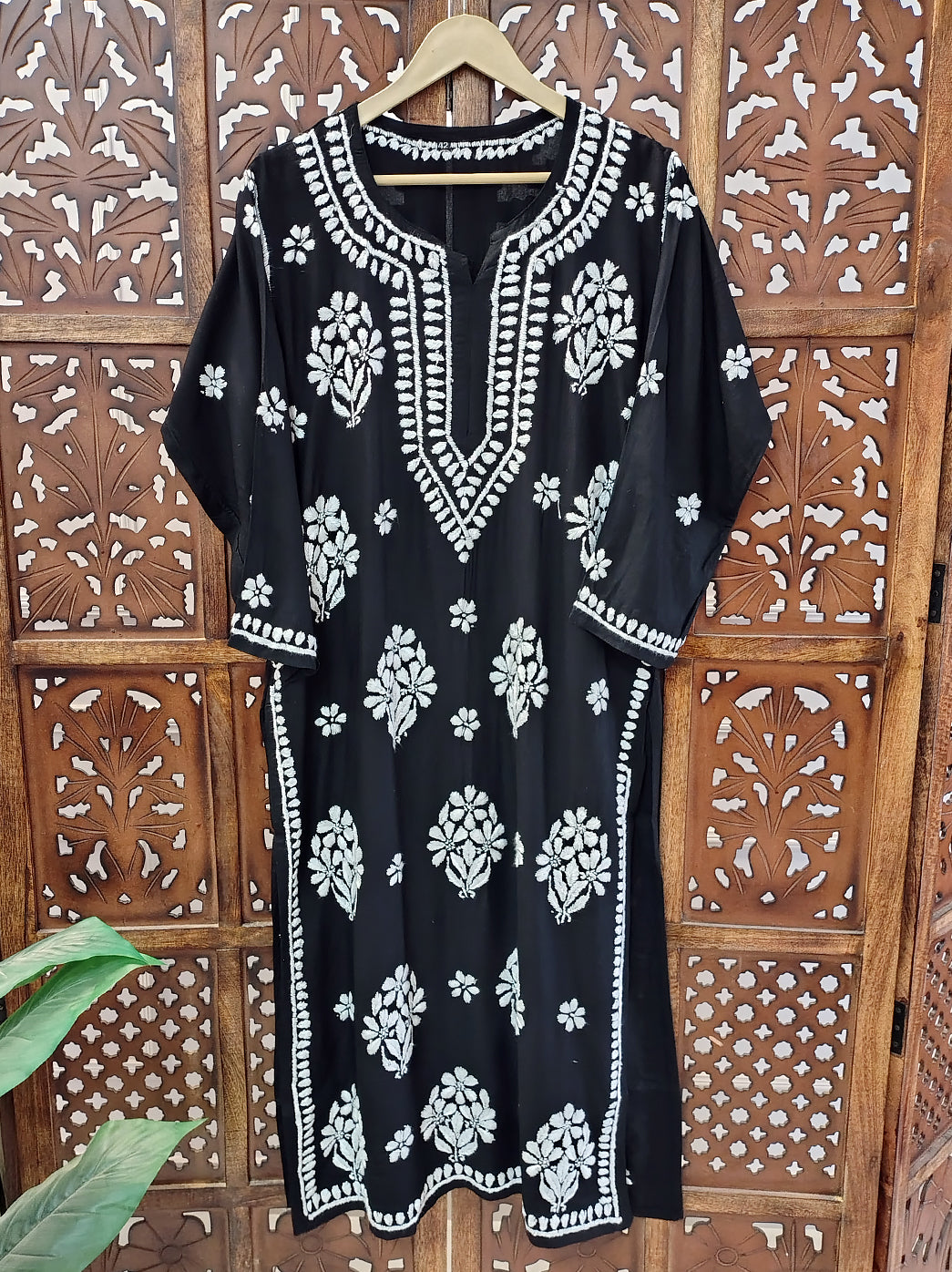 Black Rayon Chikankari Straight Kurti