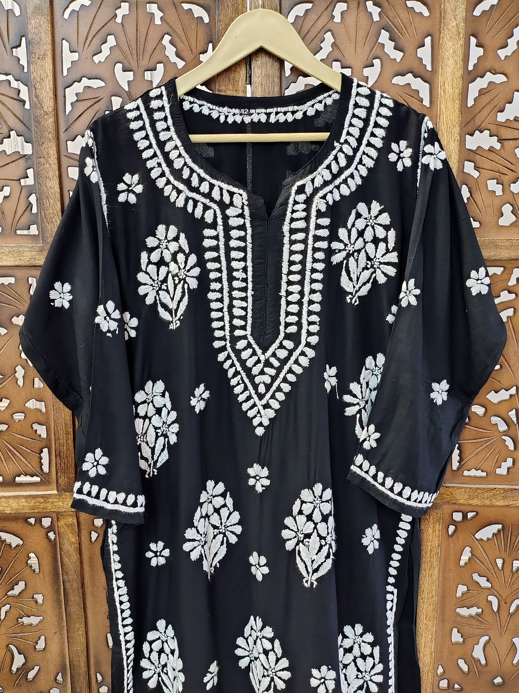Black Rayon Chikankari Straight Kurti