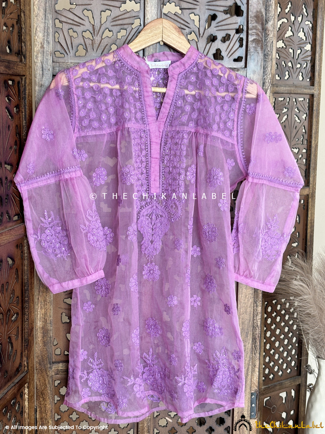 Lavender Aashna Organza Chikankari Shirt