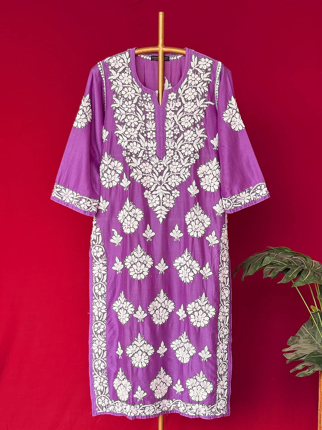 Uzma Chanderi Chikankari Kurta - Lavender
