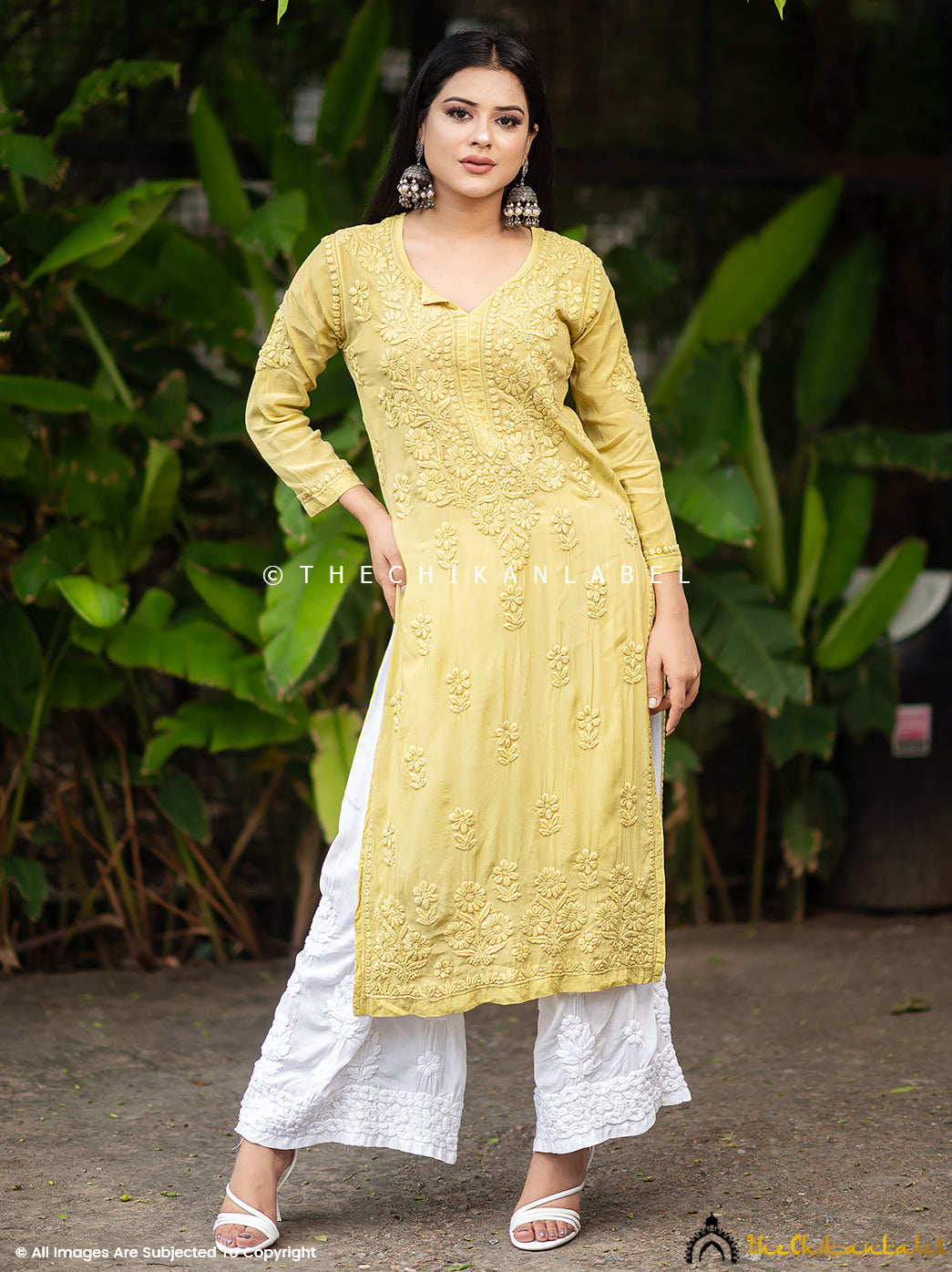 Mehndi Green Crepe Chikankari Straight Kurti