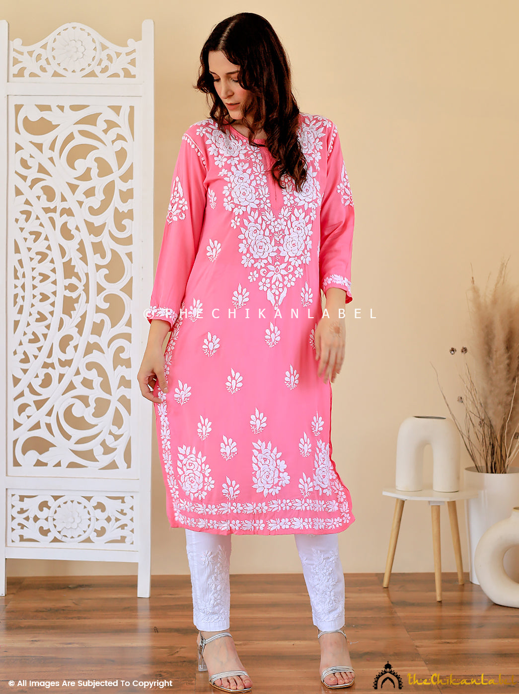 Pink Masoom Modal Chikankari Straight Kurti