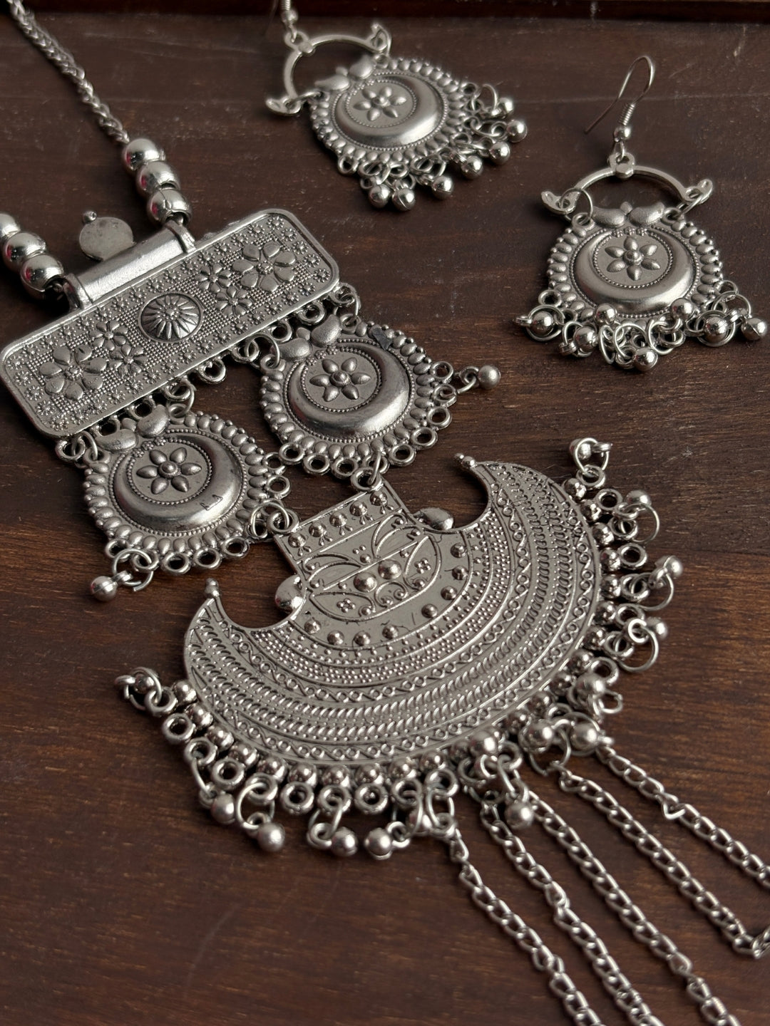 Banjara Oxidised Silver-Tone Statement Necklace & Earrings Set