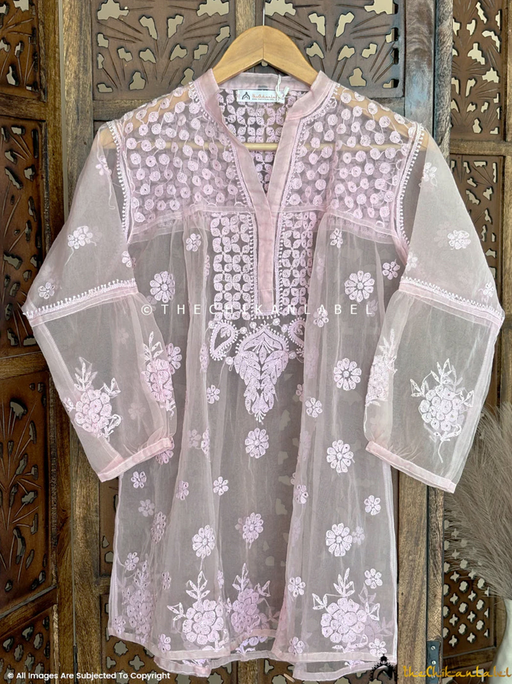 Baby Pink Aashna Organza Chikankari Shirt