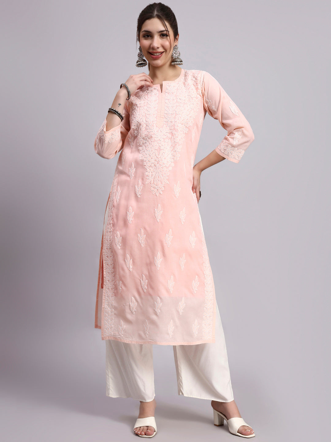 Soft cotton Chikankari kurti designed for comfortable regular wear with elegant handcrafted embroidery