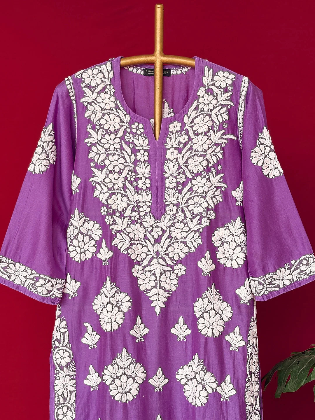 Uzma Chanderi Chikankari Kurta - Lavender