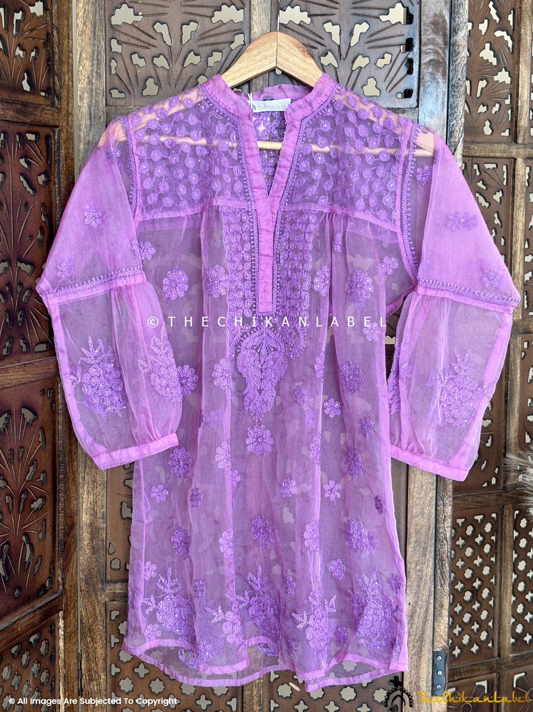 Lavender Aashna Organza Chikankari Shirt