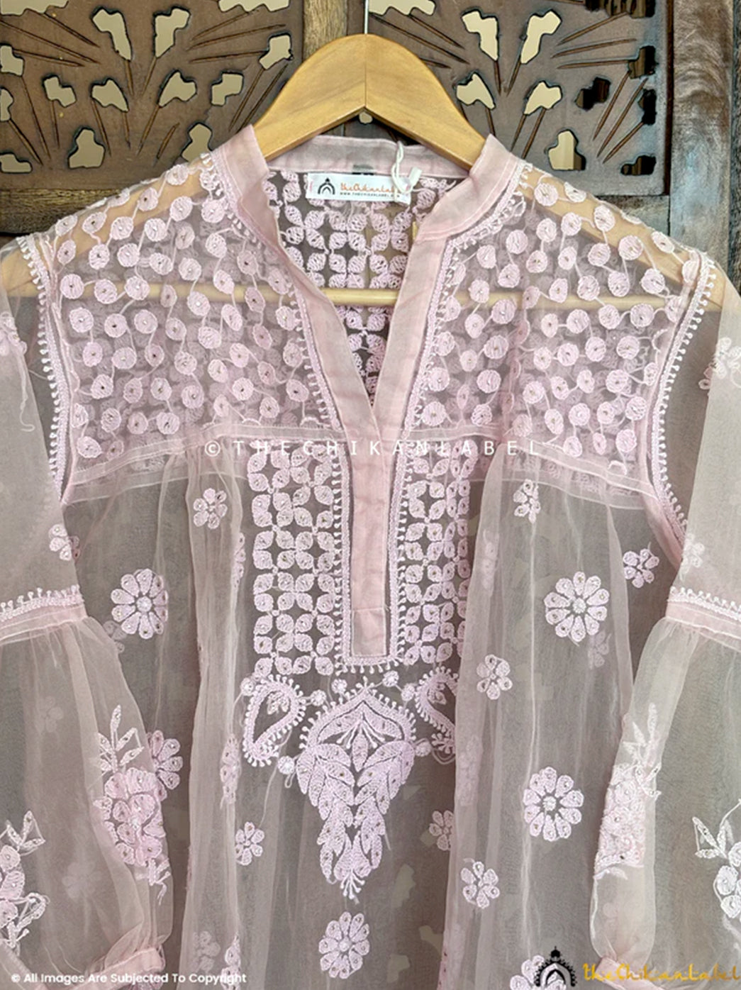 Baby Pink Aashna Organza Chikankari Shirt
