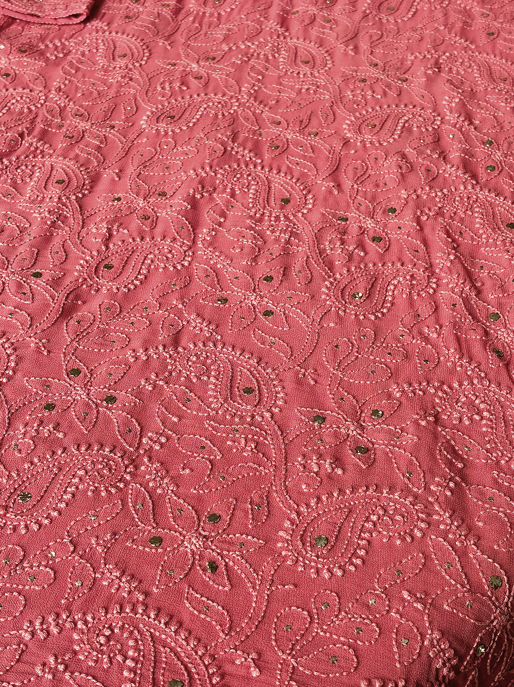 Coral Viscose Mukaish Chikankari Straight Kurti