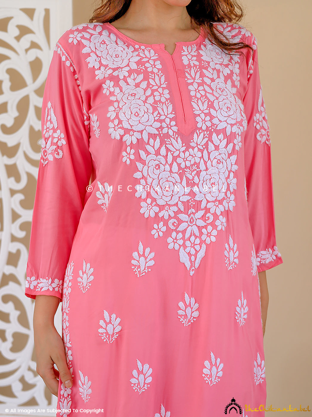 Pink Masoom Modal Chikankari Straight Kurti